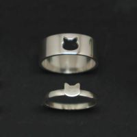 2 Pcs Cat Ring Set For Couples Matching Rings For Him For Her Cute Kitty Ring Anniversary Dainty Stacking Ring Couple Gift