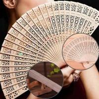 Wood Vintage Style Hollow Out Folding Fan Hand Fan Chinese Japanese Solid Color Art Craft Gift Home Decoration Ornaments