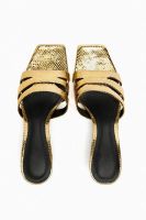 2023 Summer New High Heel Gold One Piece Slim Heel French Style Muller Sandals for Women