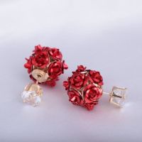 Classic Rose Crystal Zircon Double Sided Wear Lady Personality Ear Stud Exaggerate Charm Flower Earrings Accessories Jewelry