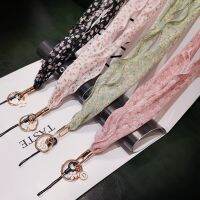 Mobile phone lanyard mesh silk scarf hanging neck lace non-leaf neck mobile phone case wide band anti-lost chain Phone Charms