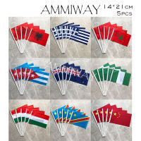 AMMIWAY 14x21 ซม. 5 pcs แอลเบเนีย กรีซ โมร็อกโก คิวบา นิวซีแลนด์ ธงมือถือขนาดเล็ก ไนจีเรีย ฮังการี คองโก จีน เสา โบกธง-yrumrudang