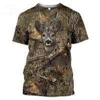 2022 summer hot mens T-shirt 3D printing camouflage rabbit animal hunting mens T-shirt fashion short sleeve