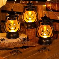 3Pcs Halloween Pumpkin Lantern Light LED Hanging Ghost Lamp Candle Light Retro Oil Lamp Halloween Party Home Decor Horror Props