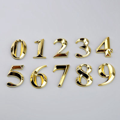 ใหม่ 3D สีทองตัวเลข 0 ถึง 9 Self Adhesive ป้ายประตูหมายเลขอพาร์ทเมนท์โรงแรมสำนักงานประตูที่อยู่ Street สติกเกอร์แผ่นป้าย-zptcm3861