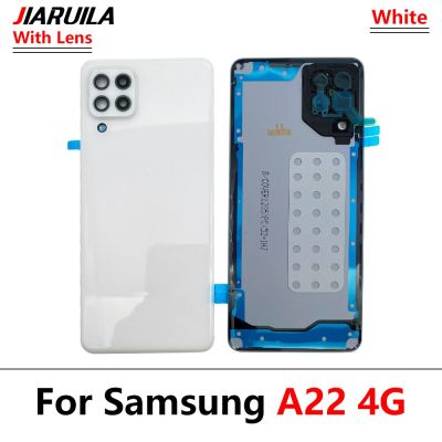 เคสสำหรับ Samsung Galaxy A22 4G A53 A33 A73 5G ฝาหลังแบตเตอรี่สำรองมีเลนส์กล้องถ่ายรูปติดกาว + โลโก้ LHG3761ชิ้นส่วนทดแทน