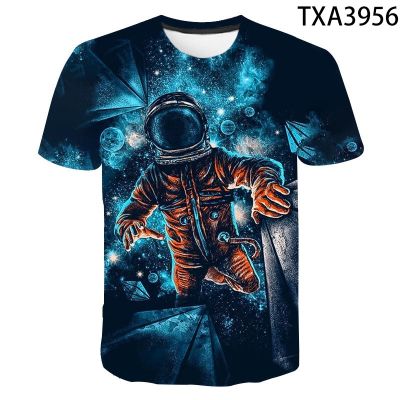 Summer 3D printed astronaut T-shirt, round collar mens and womens short-sleeve tops, comfortable and breathable 1