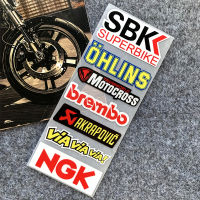 1ชุดของ SBK OHLINS มอเตอร์ครอส Bremo AKRAPOVIC ผ่านทาง NGK องค์ประกอบสะท้อนแสงรถจักรยานยนต์ขอบสติกเกอร์หมวกนิรภัยแต่งรถสติกเกอร์ไวนิลสำหรับยามาฮ่าซูซูกิฮอนด้า Kawasaki KTM DUCATI BMW Benharelli Vespa