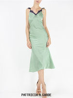 PATTRICIA A.GARDE Satin Midi Slipdress with Lace Trim เดรสซาตินแต่งลูกไม้