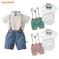 top●lontakids 0-3 Years Baby Boys Summer Clothes Set Infant Short Sleeve Shirt+Suspender Pants+Bow Tie Formal Suits Birthday Wedding Gentleman Outfits