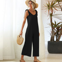 Elegant Long Womens Overalls 2022 Wide Leg Black Fashion Jumpsuit Romper Pants for Women Summer Cotton Backless Female Clothing