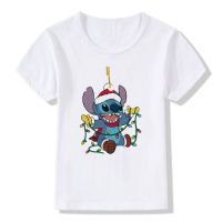 HU Stitch Children T Shirt Christmas Kawaii Disney for Boy Girl Fashion Casual Clothes Harajuku Short Sleeve Cartoons Kids T-shirts