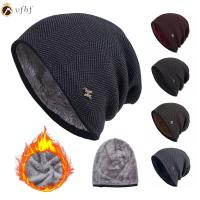 VFBF กลางแจ้ง ผ้าฟลีซซับใน ของแข็ง Gorros Baggy หมวกถักสาย หมวกอุ่นฤดูหนาว หมวกบีนนี่ผู้ชาย หมวกหัวกะโหลก