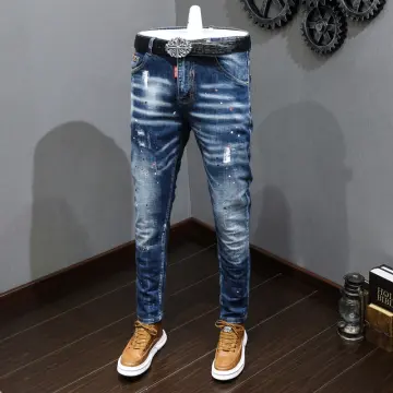 Fashion Designer Men Jeans Retro Black Gray Elastic Slim Fit Ripped Jeans  Men Trousers Vintage Casual Stretch Denim Pants Hombre