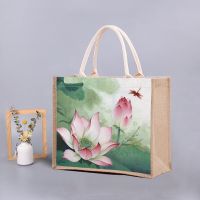 Simple Chinese Style Portable Linen Bag Fashion Environmental Protection Linen Bag Large One Shoulder Jute Waterproof Shopping Bag 〖WYUE〗