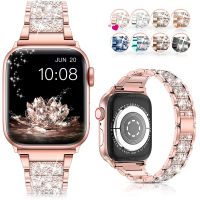 ❦✇ Link Bracelet for Apple Watch Band 7 8 41mm 45mm 40mm 44mm Diamond Shining Women Metal Strap IWatch Series SE 6 5 4 3 38mm 42mm