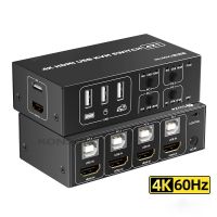 สวิตช์ KVM พอร์ต HDMI 4X1 HDMI สวิทช์ USB คอมพิวเตอร์4เครื่องพร้อมจอภาพหนึ่งจอสวิตช์ KVM 4K สำหรับเมาส์คีย์บอร์ดเครื่องสแกนเครื่องพิมพ์