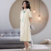 Summer new cotton pajamas long section short-sleeved nightdress ladies pure retro style can be worn outside home clothes factory top