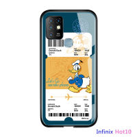 UCUC เคสโทรศัพท์เคสสำหรับ Infinix Hot 10 X682B X682C ปลอก Creative การ์ตูนเที่ยวบินตั๋ว Minnie Mouse โดนัลด์เดซี่เป็ด Glossy กระจกเทมเปอร์ฝาหลังปลอก