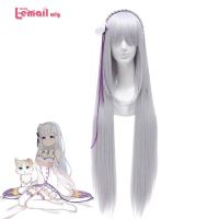 L-email wig Synthetic Hair Re: Life in a Different World from Zero Emilia Cosplay Wigs Long Sliver Straight Women Cosplay Wigs Wig  Hair Extensions Pa