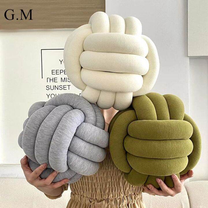 Soft Round Handmade Knotted Ball Sofa Pillow Velvet Plush Ball ...