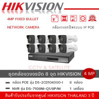 ชุดกล้อง 8 ตัว Hikvision รุ่น DS-2CD1043G0-I  กล้องวงจรปิด 4MP Fixed Bullet Network Camera + เครื่องบันทึกรุ่น  DS-7108NI-Q1/8P/M เครื่องบันทึก 8-ch Mini 1U 8 PoE NVR