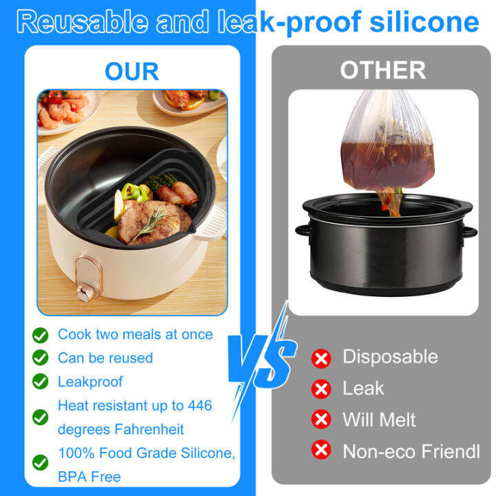 แผ่นซับแบ่งสโลว์คุกเกอร์สำหรับ6-qt-ตัวแบ่งหม้อซิลิโคนกันรอยรั่วใช้ซ้ำได้ทนความร้อนได้เครื่องล้างจานปลอดภัยสโลว์คุกเกอร์ซับใช้ซ้ำได้ซับแบ่งสโลว์คุกเกอร์