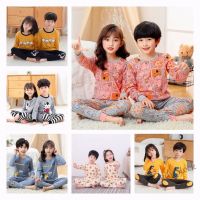 【Ready Stock】 ↂ C22 2-15 Year Boys Girls Pyjamas Set Kids Cotton Printed Cartoon Long Sleeved Childrens Home Pajamas Set