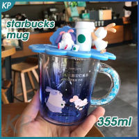 Starbuck ถ้วยแก้วที่มีฝาครอบ355Ml กลางฤดูใบไม้ร่วงดวงจันทร์กระต่ายไล่โทนสีสีฟ้าจับกับสว่านครัวเรือนถ้วยกาแฟขวดน้ำ