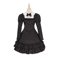 [COD] retro round neck dress bow tie waist ruffled puff sleeve lolita