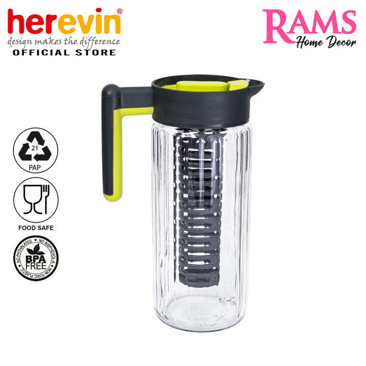 Herevin 1300ML Jug Infuser / Water Infuser / Glass Jug with Lid