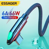 Essager สายเคเบิลชนิด C USB 66W 6A เหมาะสำหรับ Huawei Mate 40 Pro เหมาะสำหรับ5A ซัมซุง LED ชาร์จเร็ว USB-C ที่ชาร์จ USBC สายเคเบิล90องศา