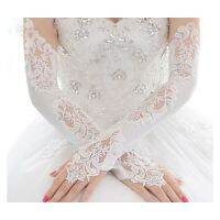 ﹍☋ New Bride Wedding Dress Gloves Foreign Trade Taobao Extended Hook Finger Lace Embroidered Gloves