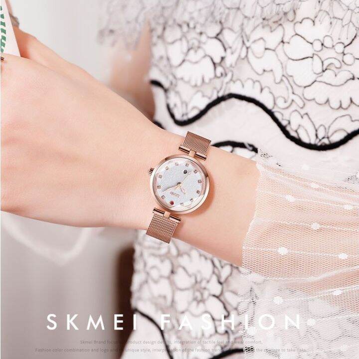 skmei-นาฬิกาข้อมือแฟชั่นสตรีตัวเรือนสแตนเลสกันน้ํา