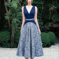 P004-006 PIMNADACLOSET - Gorgeous Blue Navy Woven Midi Dress