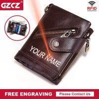 ZZOOI Free Engrave Men Genuine Leather Wallet Rfid Anti-theft Card Holder  Bifold Male Clutch Money Bag Multifunction Small Coin Purse
