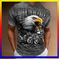 Eagle Motorcycle Retro Print Summer Mens Neckline เสื้อยืดคอกลมลำลองแขนสั้นพลัสขนาด Pullover แฟชั่นสตรีทแวร์ผู้ชาย XS-5XL