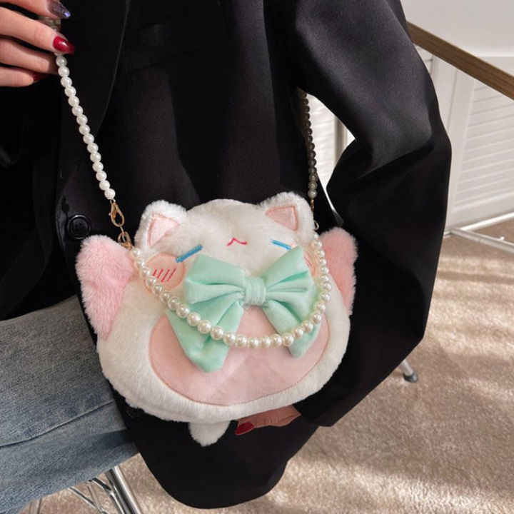 กระเป๋าแฟชั่นสำหรับเด็ก-baolongxin-ตุ๊กตาหนานุ่มเด็กลายการ์ตูนสะพายข้างกระเป๋าสะพายไหล่แมวให้โชคญี่ปุ่น
