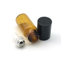 【CW】 10pcs Empty 3ml Amber Roller Glass Bottle for Essential Oil Roll on Refillable Perfume Bottle with Black Cap