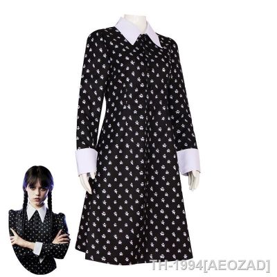 AEOZAD Black Halloween ชุดคอสเพลย์สำหรับ Meninas ภาพยนตร์แฟนตาซี ครอบครัว Marshall esqueleto vestido ดอกไม้ สีดำ