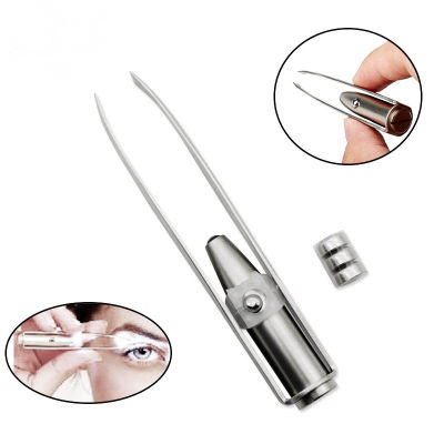 MUS Stainless Steel Eyebrow Tweezers With LED Light Hair Removal Make Up Tool