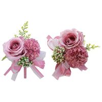2-Piece Floral Wrist Corsage Set, Artificial Rose and Carnation Wrist Corsage Set for Bride and Groom