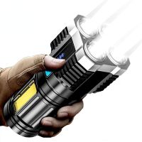 4-core outdoor super bright flashlight rechargeable multi-function P1000 Led long-range spotlight battery display COB light Rechargeable Flashlights