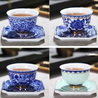 Blue and White Flower Tea Cup With Saucer Porcelain Tea Bowl Jingdezhen Ceramic Kung Fu Teacup Coffee Beer Wine Mug