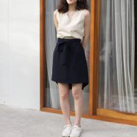 TheGarden1st กระโปรงหน้าสั้นหลังยาวมีโบว์ผูก ทรงสวยมาก Cherry Skirt Navy Color