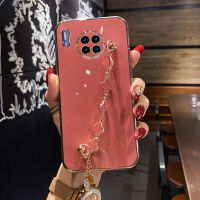 COROGI เคสสำหรับ Huawei Mate 30 / Mate 30 Pro พร้อมสายรัดข้อมือรูปใบโคลเวอร์นำโชคสร้อยข้อมือสุดหรูกันกระแทกชุบ6D เคสมือถือขอบสี่เหลี่ยมฝาครอบหลังแบบนิ่มป้องกันซิลิโคน