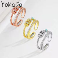 YOKADA แหวนเงินคลายความกังวลเพทายสีทองสำหรับผู้หญิงปรับเครื่องประดับแฟชั่นได้