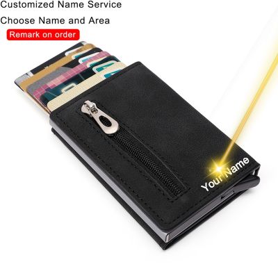Bycobecy Rfid Smart Wallet Credit Card Holder Custom Name Business Men Woman Leather Wallet Pop Up Minimalist Wallet Coins Purse