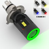 1x Five Color Angel Eye LED H4 Car Headlight Hi-low Bulb HS1 P43T Motorcycle Auto Plug play Scooter Lamp White 6000K 12/24V