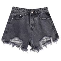 【CC】 Women  39;s Denim Shorts 2023 New Clothing Waist Jeans Fringe Frayed Ripped Hot Wide-Leg Pants